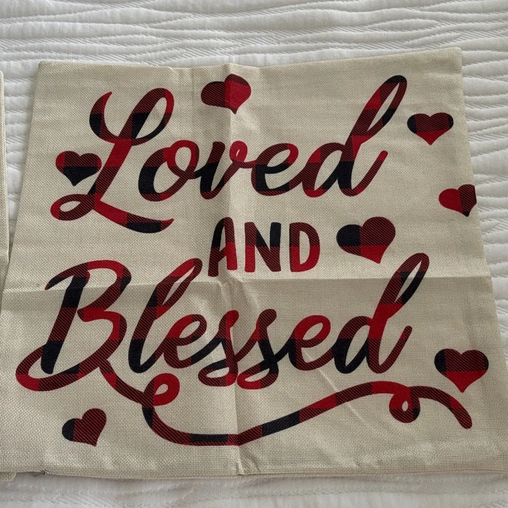 Love and Blessings Accent Pillow Covers Set of 2 Like New  17.5 x 17.5 inches Sq